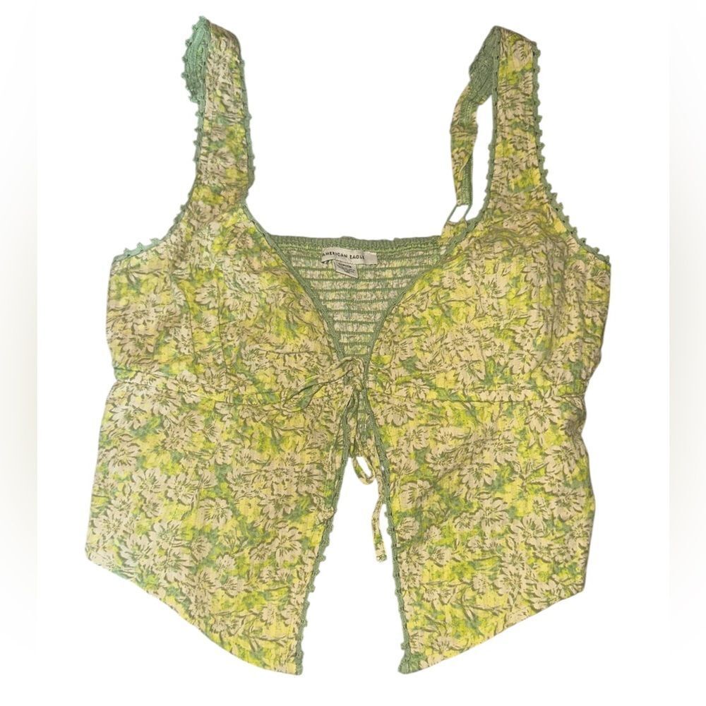 American Eagle Green Floral Women's Top. Size small. - Picture 3 of 4